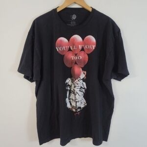 It "You'll Float Too" Black Graphic T Shirt Horror Movie Tee Men's 3XL Clown EUC